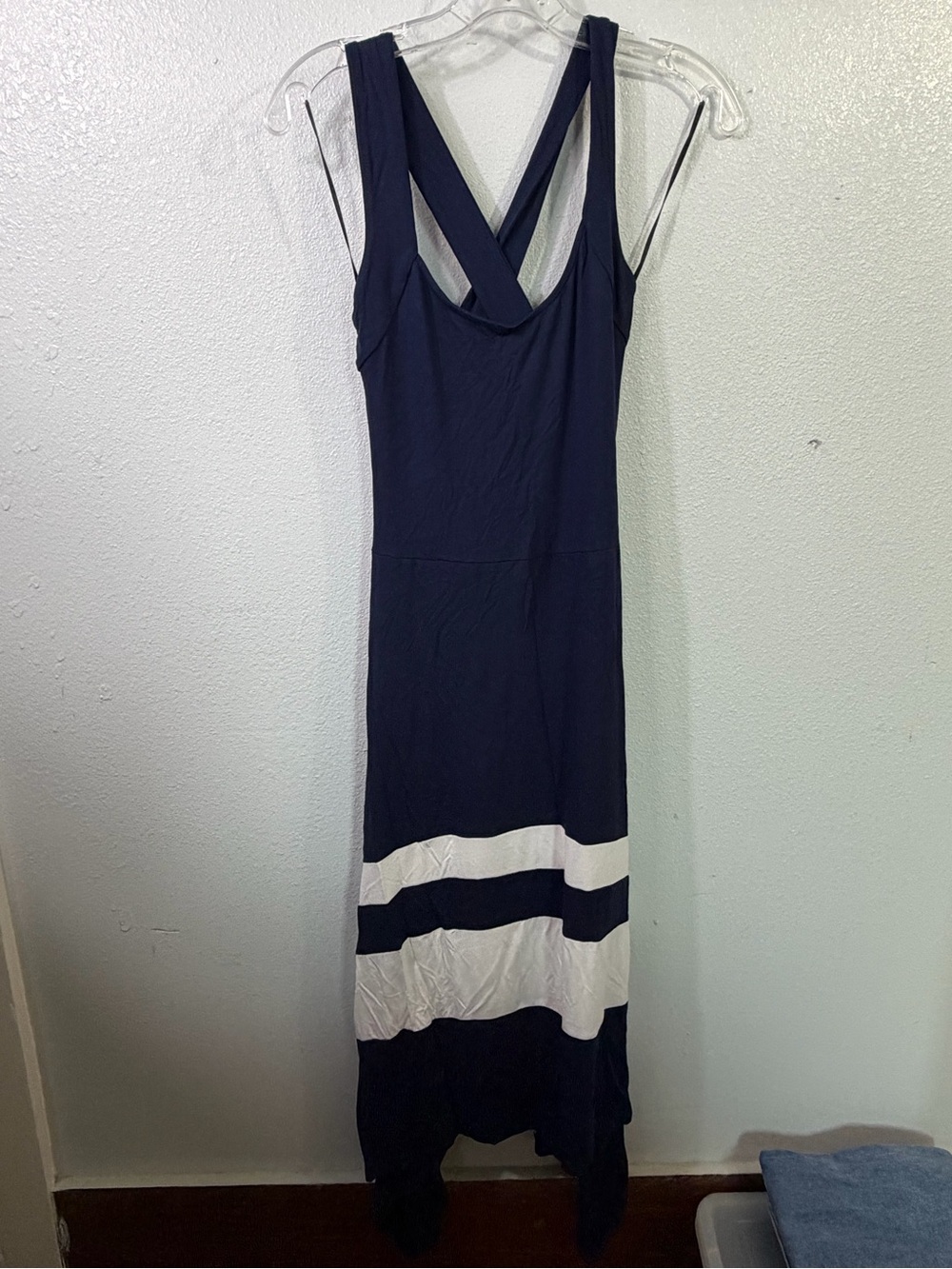 VENUS Navy and White Striped Midi Dress